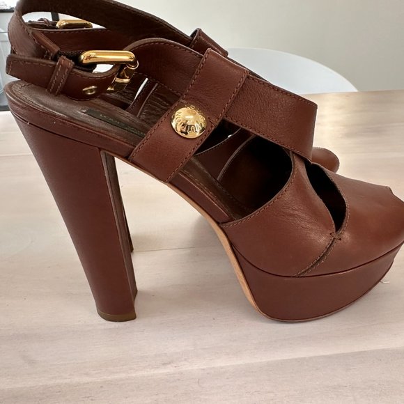 RARE Louis Vuitton High Heel Sandals in Cognac leather  Size  38 - Picture 2 of 14